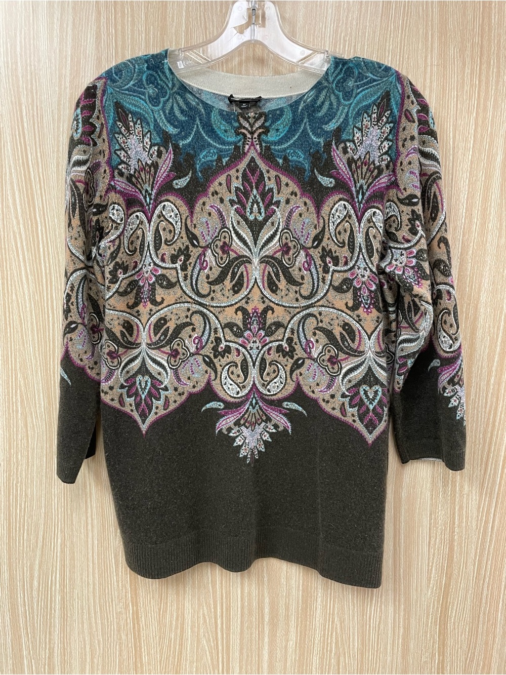 Talbots brown paisley cashmere sweater size medium
